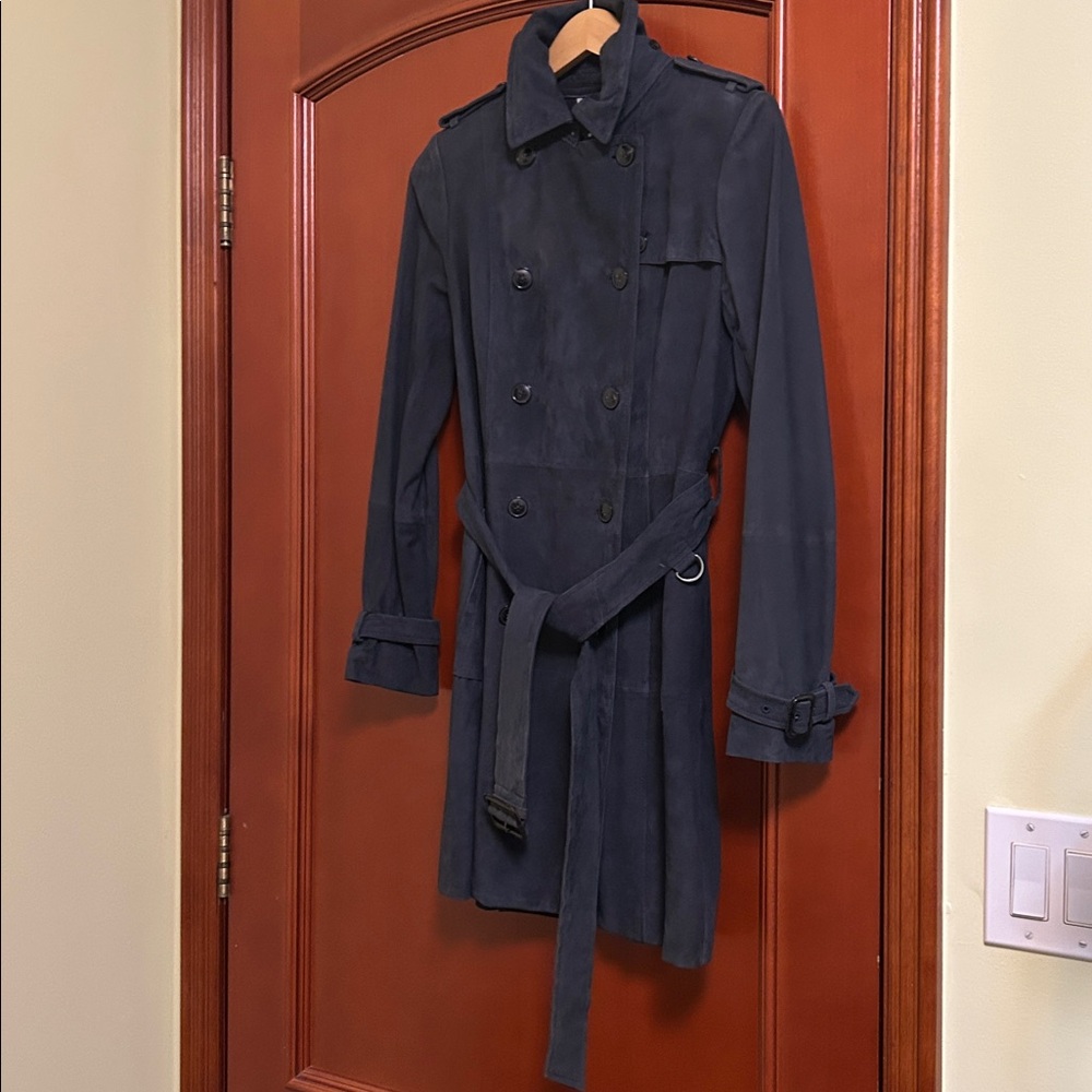BR BANANA REPUBLIC Suede Navy Trench Coat NWT
